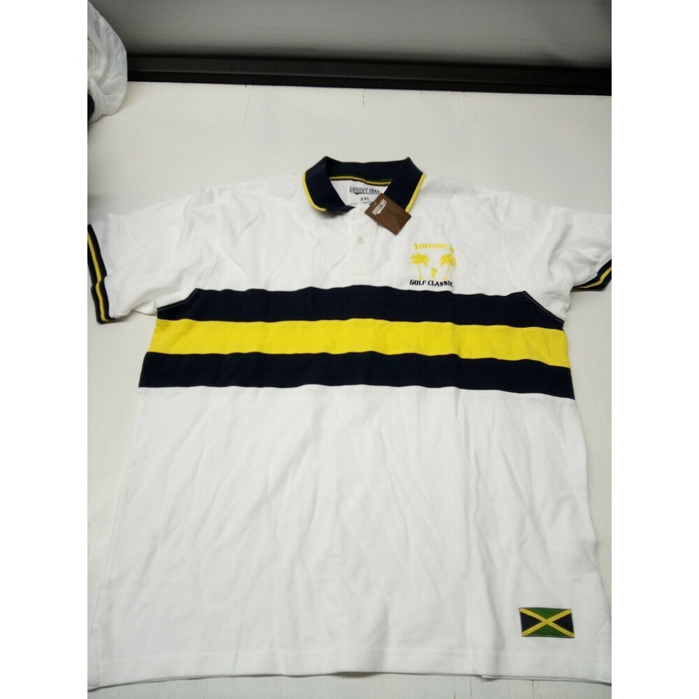 Groovy Bay XXL Jamaica Golf Classic Polo Short Sleeves White W/ Yellow &Black